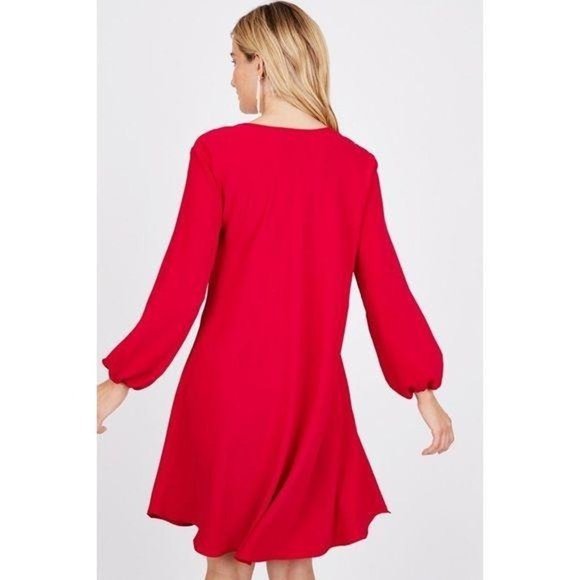 NWT A by Amanda Uprichard Balloon Sleeve Red Dress with V-Neck - Shift - Picture 2 of 8